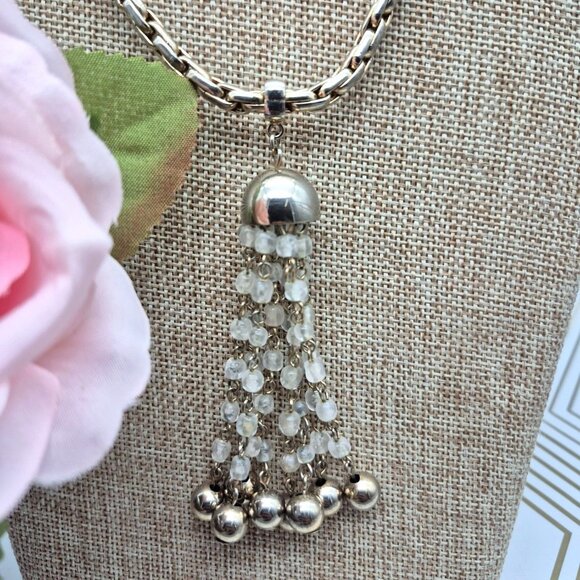 Cute Thick Gold Tone Chain with Dangle Tassel Pendant 24" Statement Fashion - Picture 3 of 8